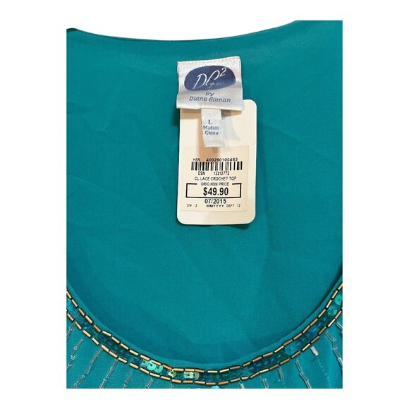 DG2 by Diane Gilman Women’s L Turquoise Beaded Sheer Blouse – Long Sleeve, NWT - Picture 3 of 7